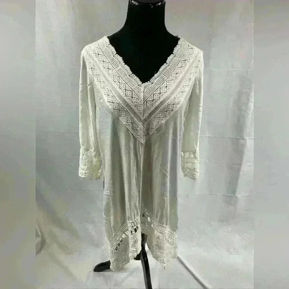 Monoreno Sleeve TUNIC TOP Boho Prairie Medium Crochet Flowey Bohemian - Picture 1 of 6